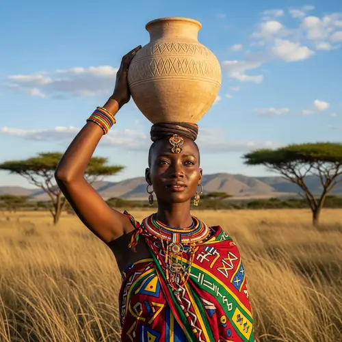 Beautiful African Woman in Ancient Time Carrying a Pot