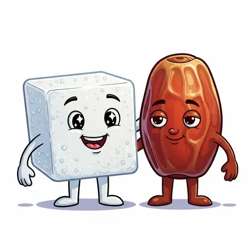 Anthropomorphized Sugar Cube and Date Cartoon Characters