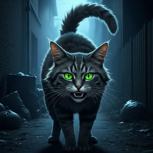 Evil Cat with Sinister Green Eyes | Mysterious Feline