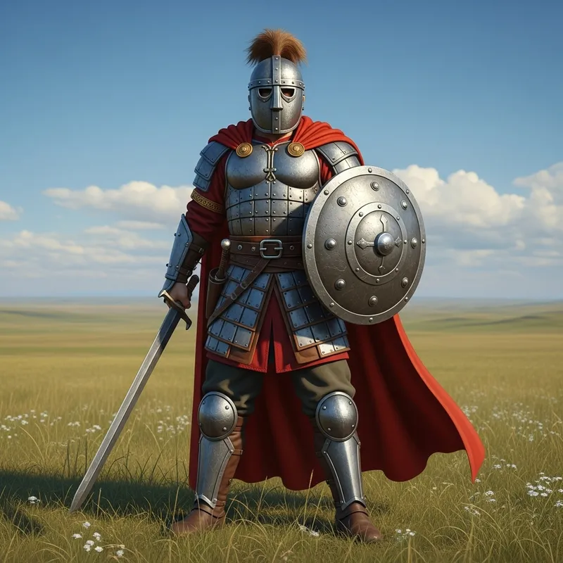 Koblandy Batyr in Iron Mask on Steppe Landscape Koblandy Batyr in Iron Mask on Steppe Landscape