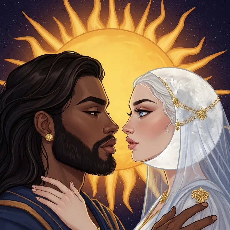 Celestial Romance: Sun & Moon Embracing