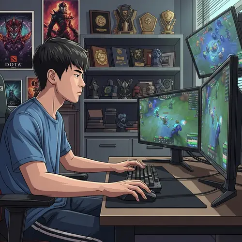 Digital Illustration of Young Asian Dota Gamer in Action