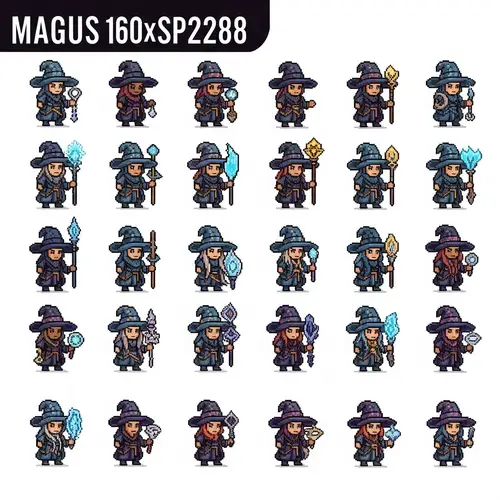 Pixel Art Magus Sprite Sheet for Game | Unique Characters