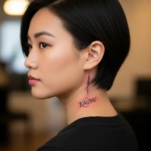 Asian Female Tattoo Name on Head
