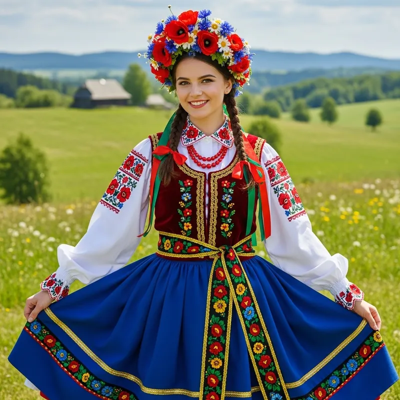 Young Polish Woman in Traditional Folk Costume