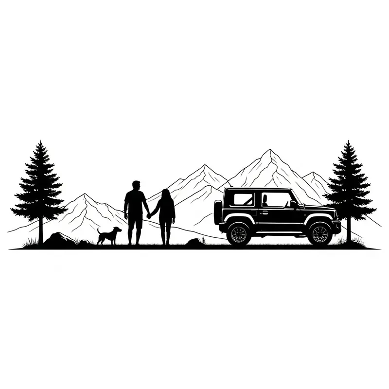 Minimalist Silhouette of Suzuki Jimny with Landscape
