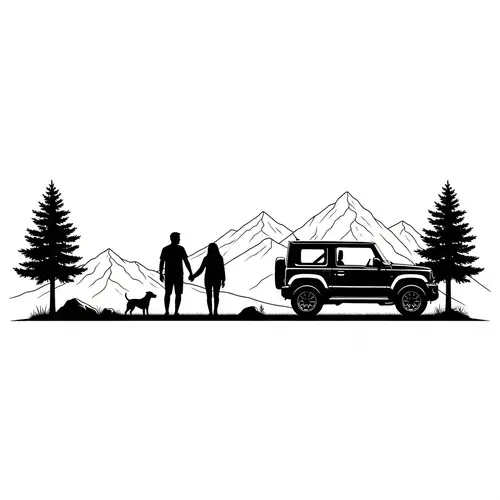 Minimalist Silhouette of Suzuki Jimny with Landscape