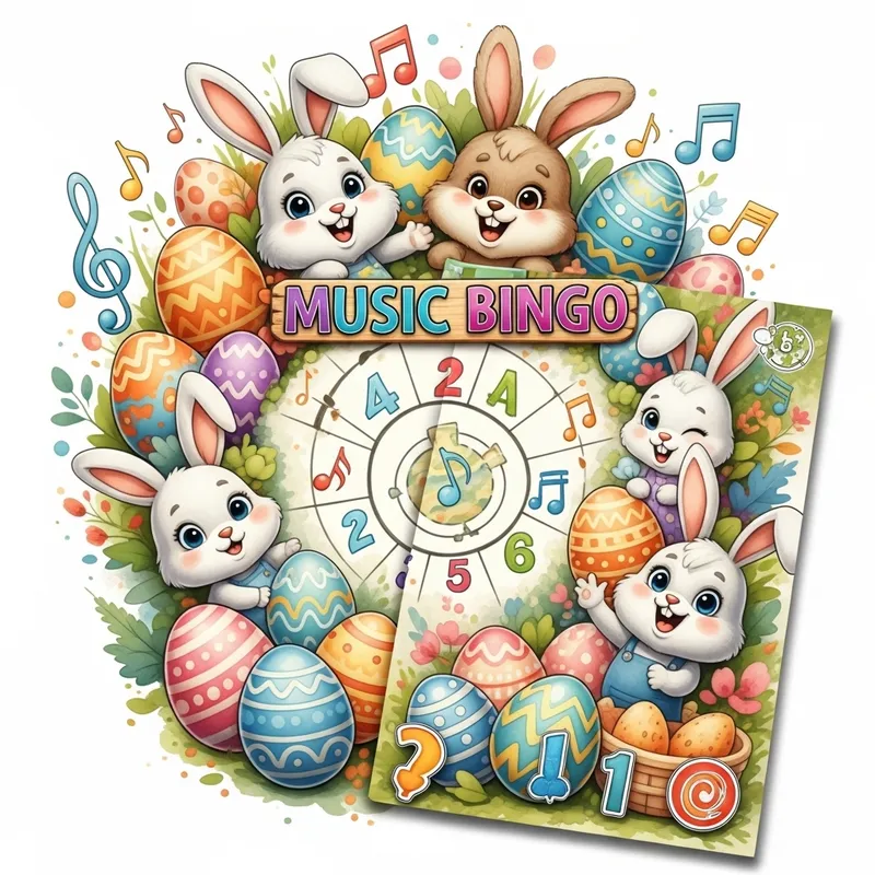 Radiant Easter-Themed Music Bingo Scene | Family-Friendly Fun