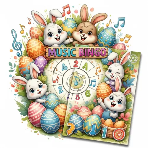 Festive Easter-Themed Music Bingo Scene | Family-Friendly Fun
