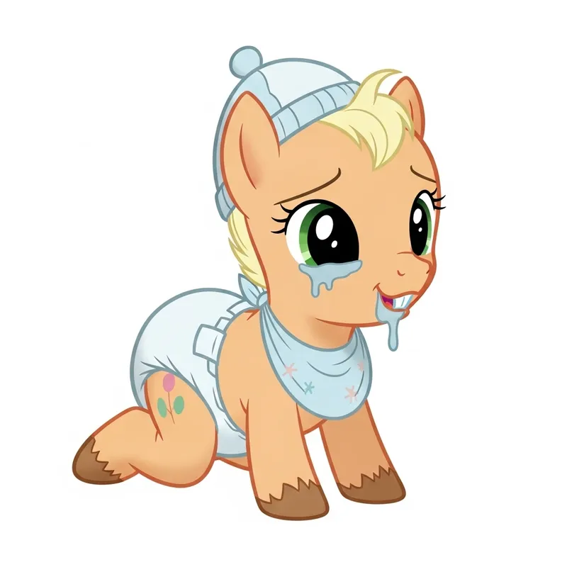 Adorable Baby Pony in Diapers with Milk Tooth Crawling - Baby Cartoon Newly Born
