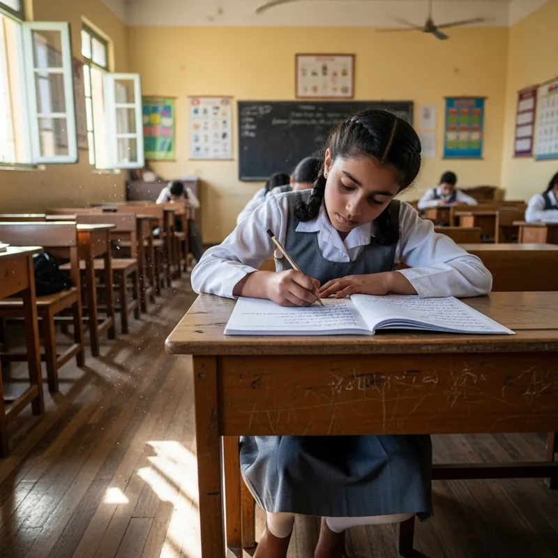 Imaginative Scene of Eleven-Year-Old Middle-Eastern Girl Studying in Classroom