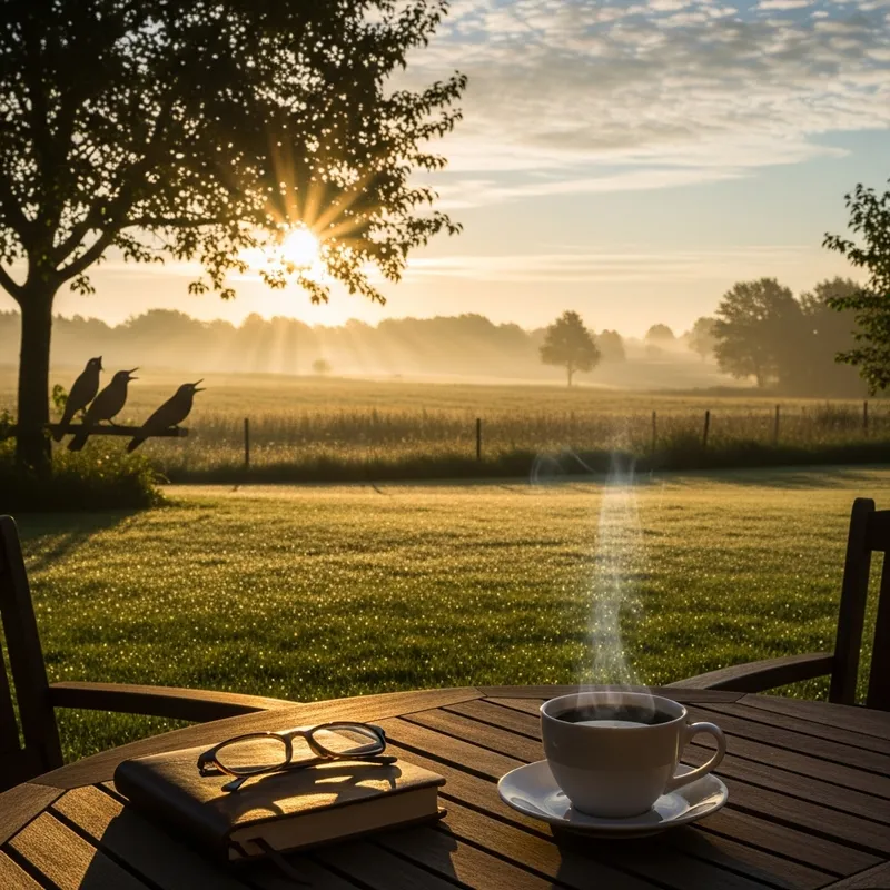 Tranquil Morning Vibe with Sunlight and Coffee