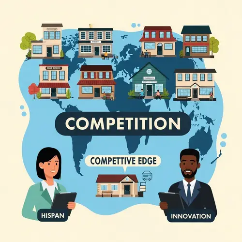 Global Economic Competition Illustration with Diverse Businesses