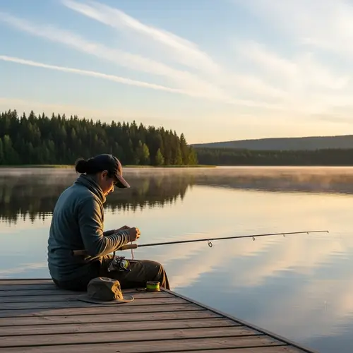 Tranquil Morning Fishing at Sparkling Lake | Outdoor Scene