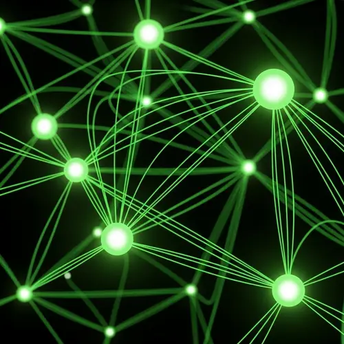 Interconnected Green Network Illustration with Glowing Nodes