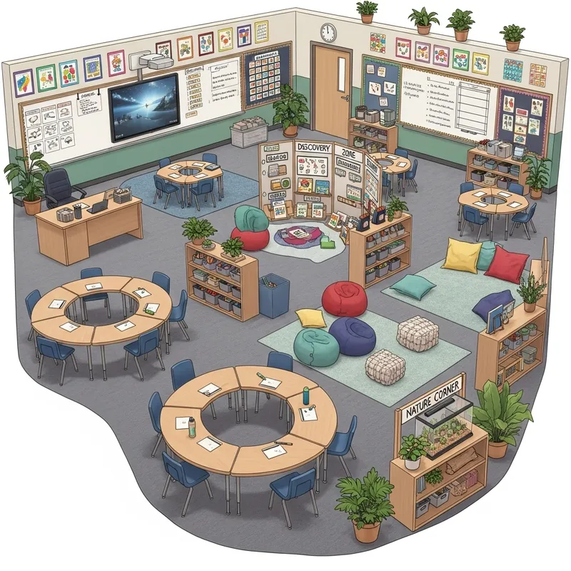 Captivating Elementary Classroom Layout | Colorful Walls, Creative Seating