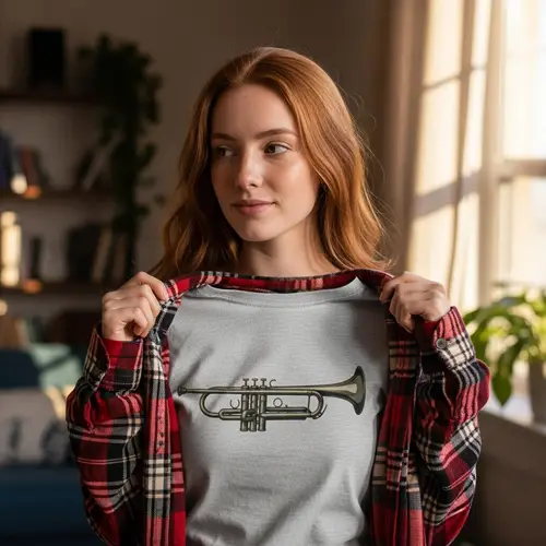 Red-Haired Woman with Flannel Shirt - Unique Fashion