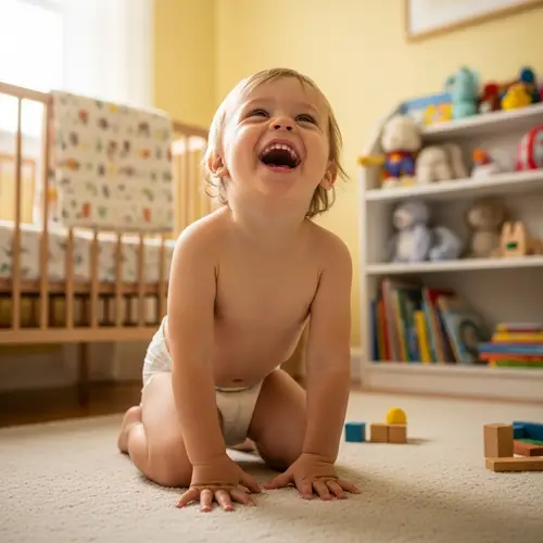 Joyful Toddler in Baby Diaper Laughing - 4k Cinematic Lighting