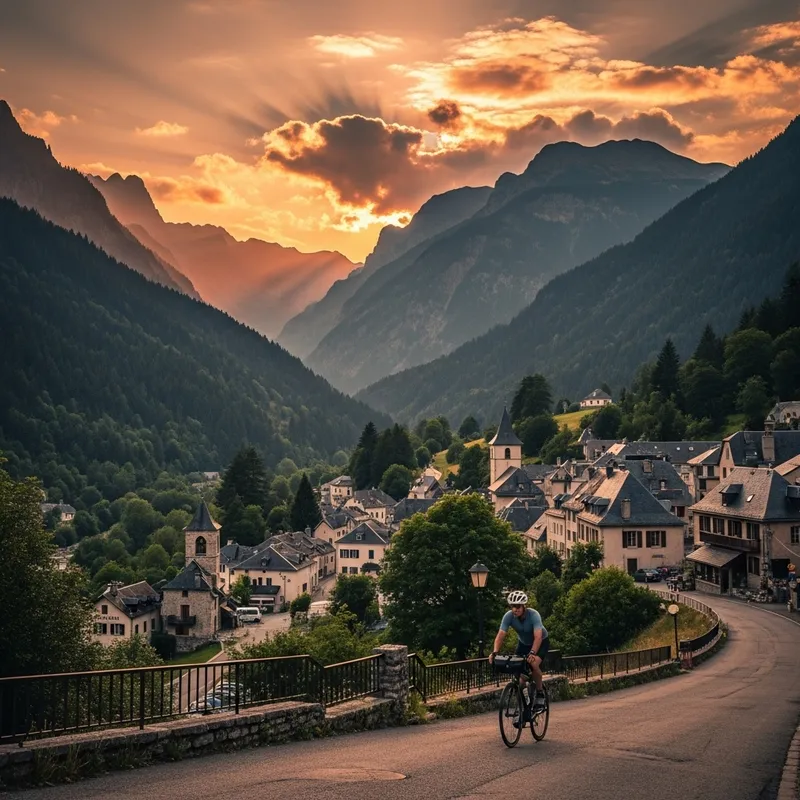 Biking Through French Mountains at Sunset