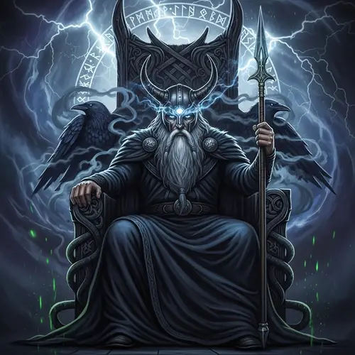 Mystical Odin Throne T-Shirt Design | Chaotic Aura Artwork