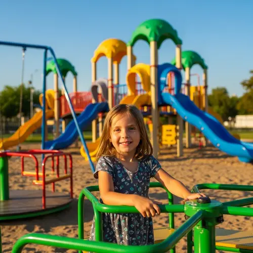 8-Year-Old Girl with Hazel Eyes and Blond Hair Playing Joyfully