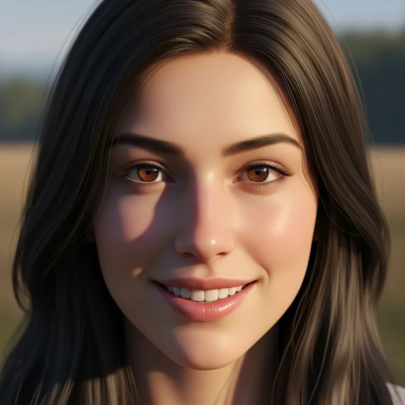 Realistic Brunette Girl with Brown Eyes Smiling