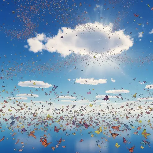 Enchanted World of Nature: Butterfly Kaleidoscope and Dreamlike Clouds