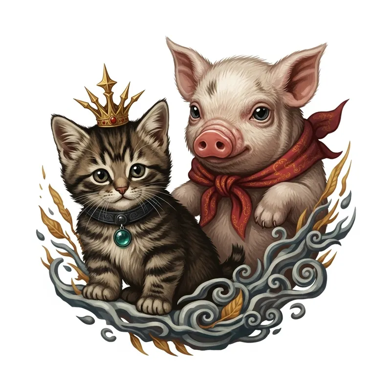 Kitten-Piglet Hybrid Mythical Creature