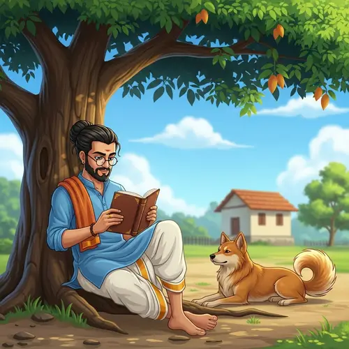 South Asian Male Character with his Animal - Countryside Scene