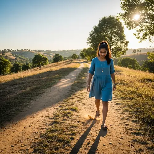 South Asian Woman Walking on Dirt Path | Peaceful Scene