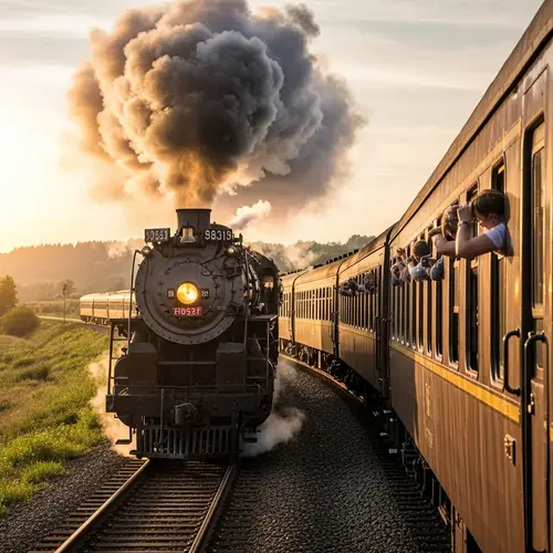Powerful Steam Locomotive on Winding Railroad Track