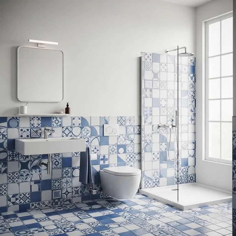 Minimalist Bathroom with Azulejo Tiles