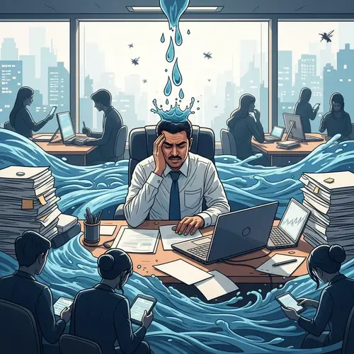 Bustling Office Scene: Stressed Director Amid Corporate Chaos