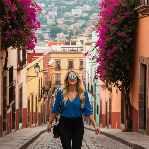 Blonde Woman in Colorful Guanajuato Streets | Taylor Swift Lookalike