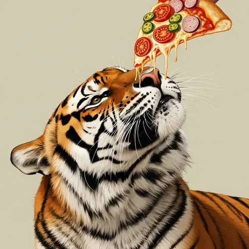 Realistic Tiger Eating Pizza | Wildlife Art