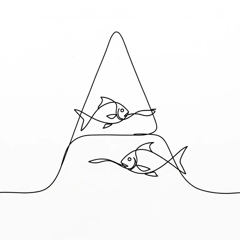 Fish Line Drawing: Two Fish Creating 'A' Shape