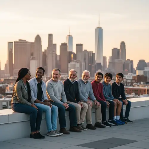 Diverse Group Enjoying Sunset on City Rooftop