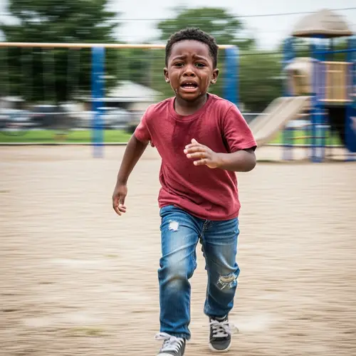Young Black Boy Running in Distress