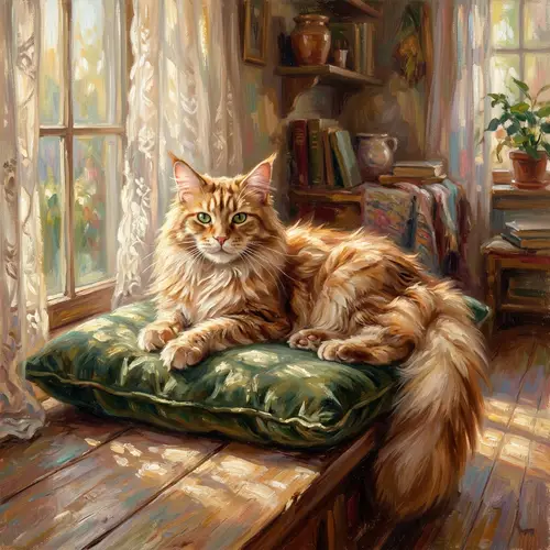 Regal Maine Coon Cat in Sun-Dappled Serenity