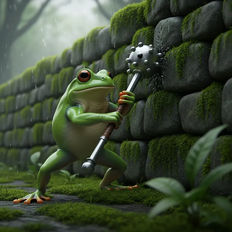 Determined Frog Pulling Out Medieval Mace | Enchanting Forest Scene Determined Frog Pulling Out Medieval Mace | Enchanting Forest Scene