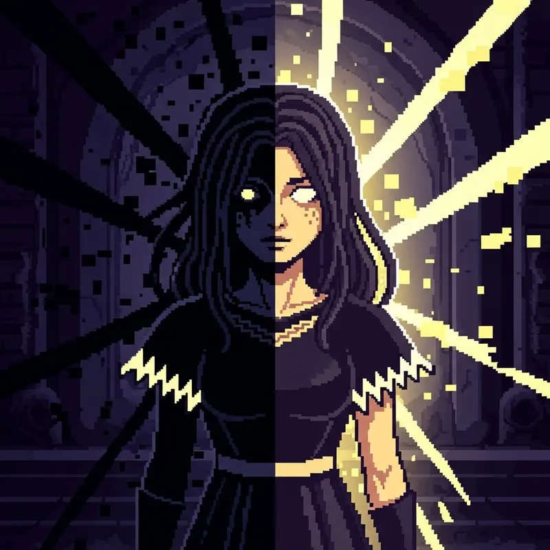 Enigmatic 8-Bit Art Style Female Character | Shadows & Lights