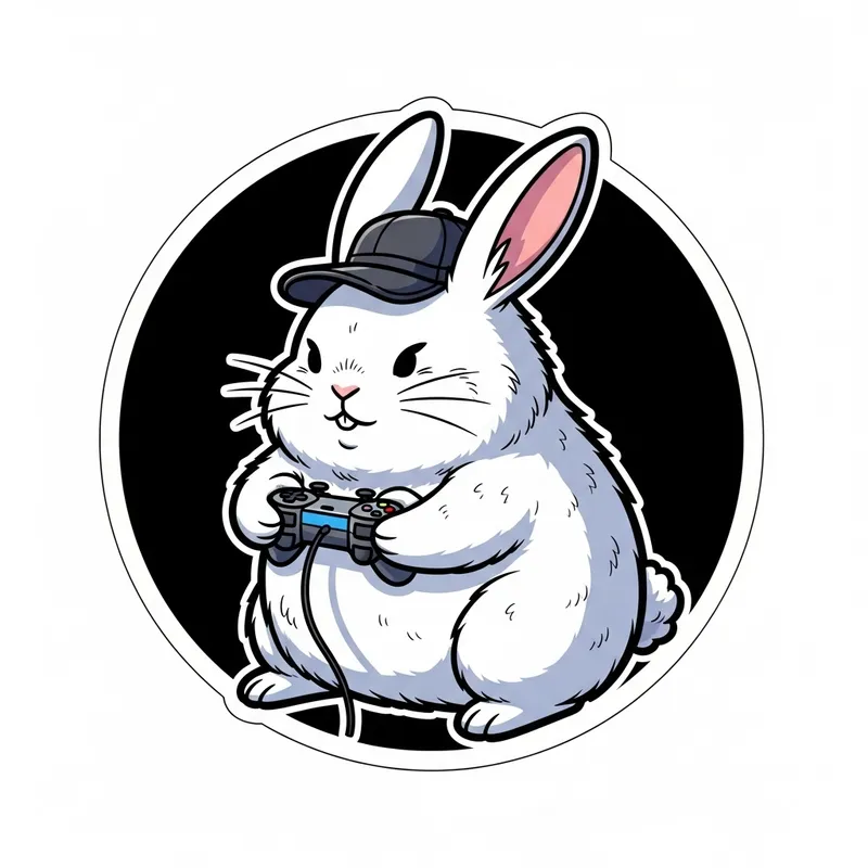 Vivid Cartoon White Rabbit Gaming with Cap | Stylish Die-Cut Sticker