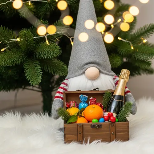 Festive Gnome with Christmas Tree and Vintage Box | New Year Celebration