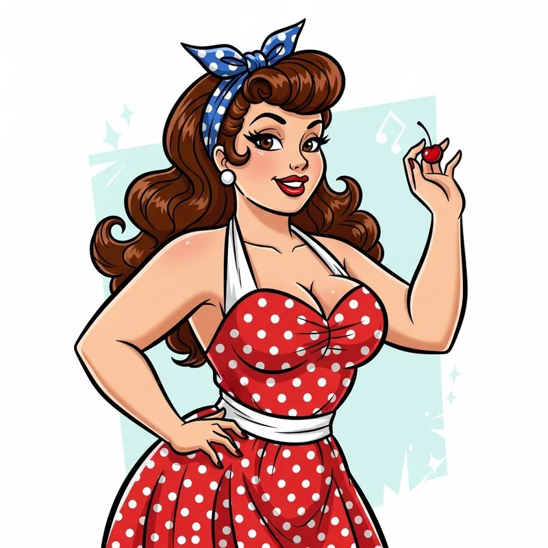 Captivating Plus-Size Pin-Up Woman with Brown Eyes and Curly Hair