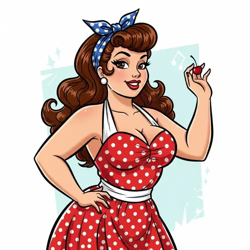 Curvy Pin-Up Woman with Brown Eyes and Curly Hair