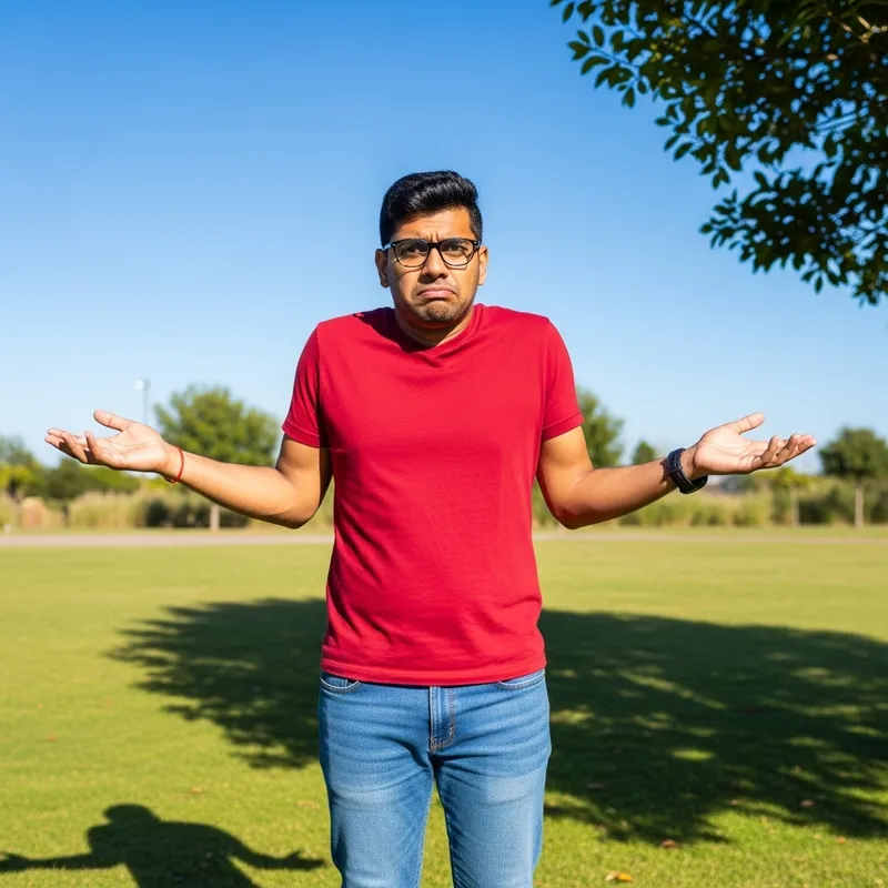 Confused South Asian Man Outdoors on Sunny Day