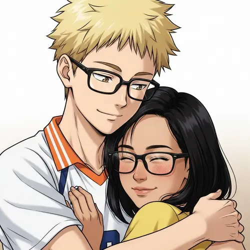 Tsukishima from Haikyuu Cuddling Cute Tan Filipina Girlfriend
