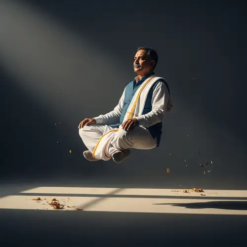 Serene South-Asian Man Sitting Mid-Air | Tranquil Scene