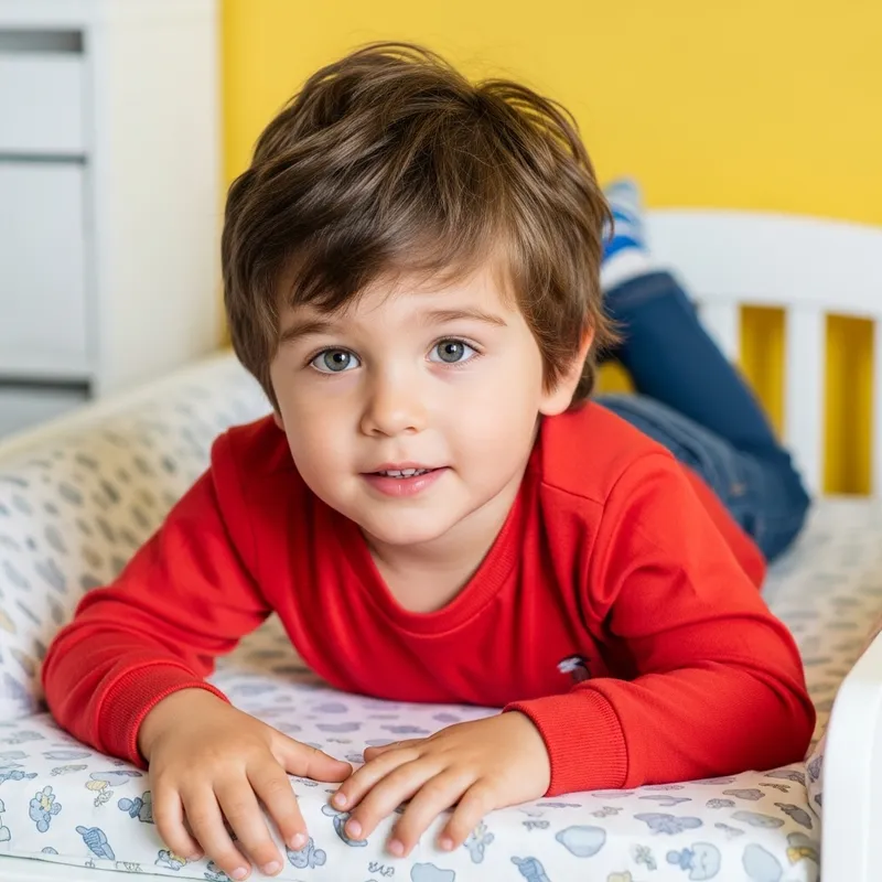 Innocence & Joy of Childhood: Curious 5-Year-Old Boy Changing Table Portrait