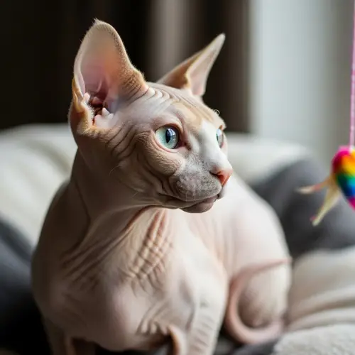 Adorable Hairless Cat Sitting Comfortably | Playful Hairless Cat Image